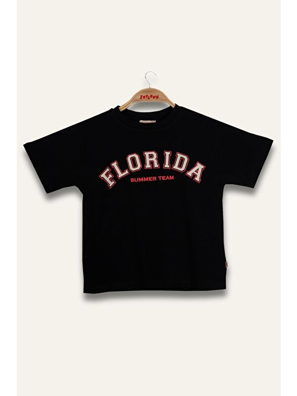 ZEYLAND Erkek Çocuk Florida Baskılı T-Shirt - Siyah