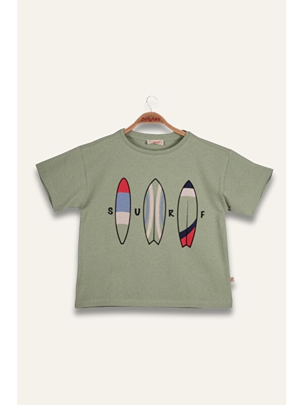 ZEYLAND Erkek Çoçuk Sörf Baskılı T-Shirt - Yeşil