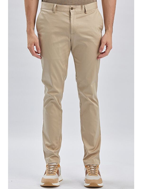 İMZA Bej Pamuklu Yandan Cepli Casual Slim Fit Chino Pantolon 1003240161