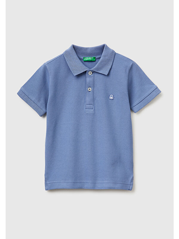 United Colors Of Benetton Erkek Çocuk Havacı Mavi Logolu Pike Polo T-Shirt
