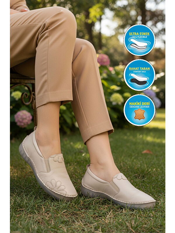 Ayakmod Bej Ayakmod Premium Hakiki Deri Anatomik Kadın Casual Ayakkabı 44404 Z