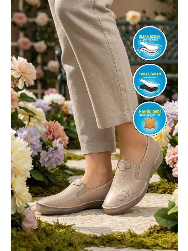 Ayakmod Bej Ayakmod Premium Hakiki Deri Anatomik Kadın Casual Ayakkabı 44404 Z