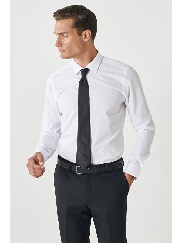 Altınyıldız Classics Erkek Beyaz Kolay Ütülenebilir Slim Fit Dar Kesim Klasik Yaka Gömlek