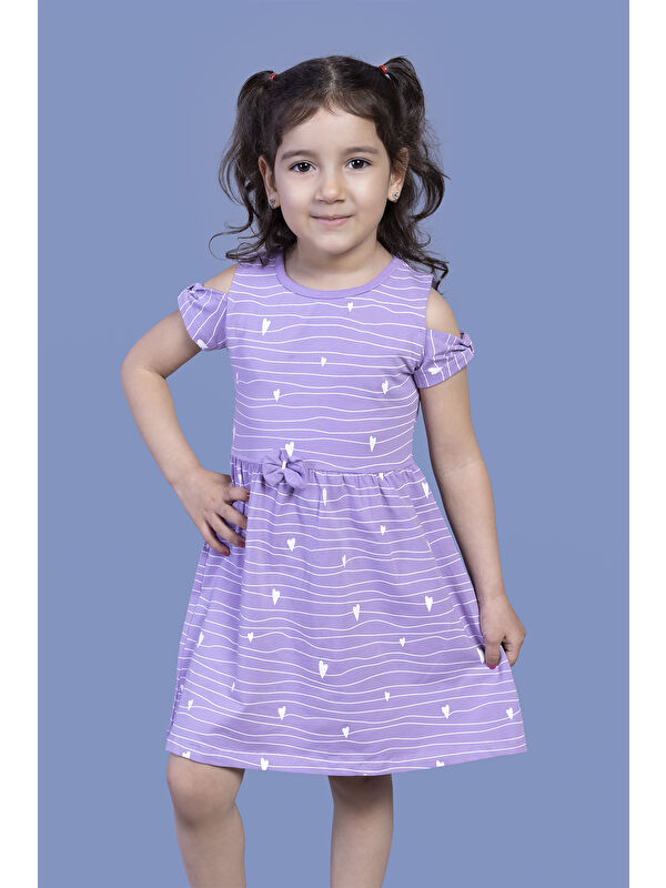Toontoykids Kız Çocuk Kalp Desenli Kolları Detaylı Elbise