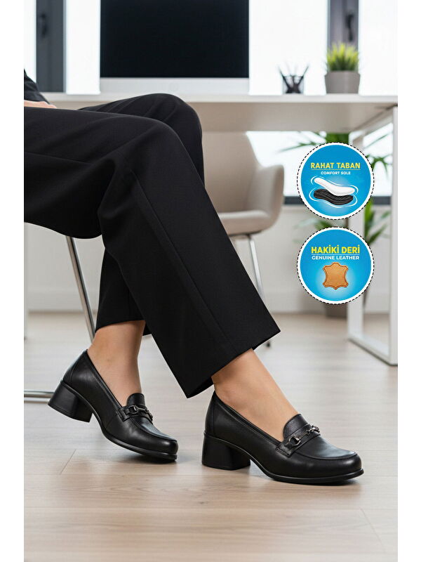 Ayakmod Kahverengi Ayakmod Premium Taba Hakiki Deri Kadın Topuklu Klasik Ayakkabı 44259 Z