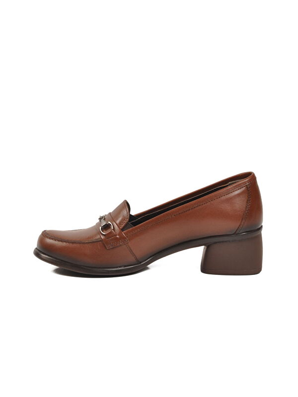 Ayakmod Kahverengi Ayakmod Premium Taba Hakiki Deri Kadın Topuklu Klasik Ayakkabı 44259 Z