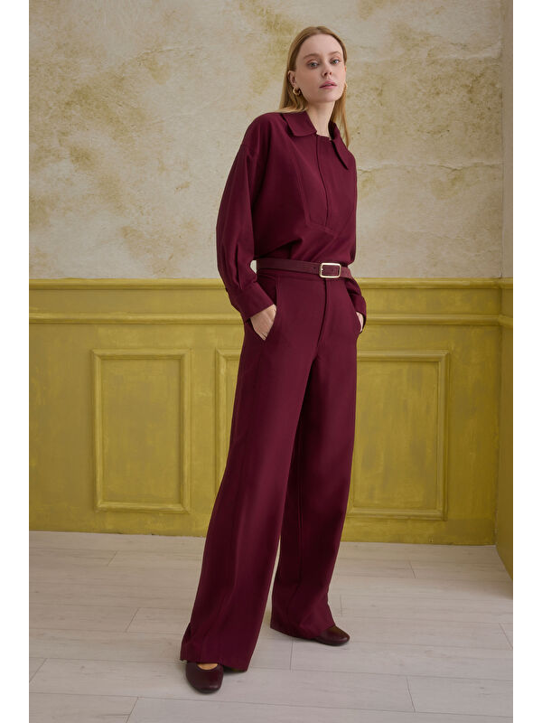 HE-QA Düz Kesim Pantolon Bordo