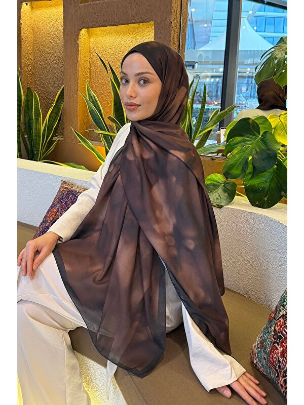 Lamelif Batik Desen Soft Şal Kahverengi