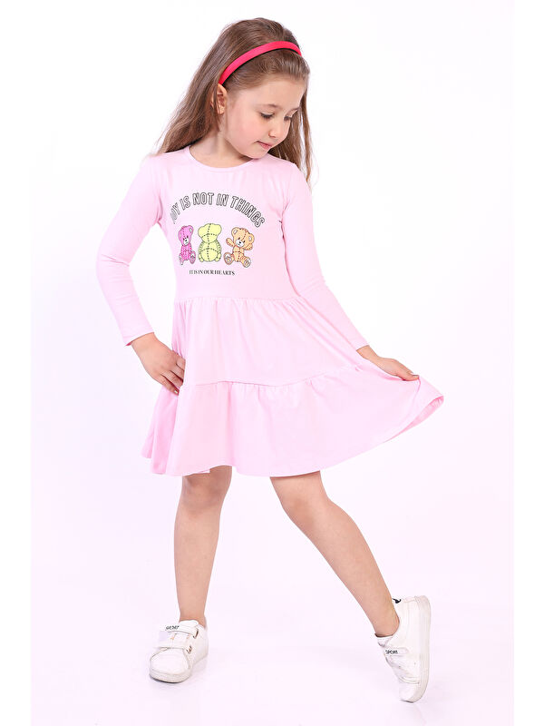 Toontoykids Kız Çocuk Ayıcık Baskılı Elbise