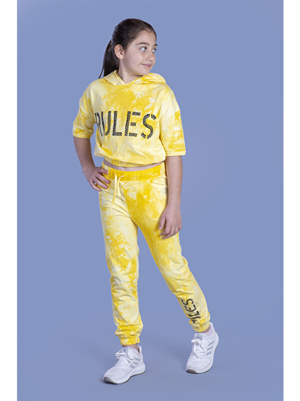 Toontoykids Kız Çocuk Rules Baskılı Batik Desenli Crop Eşofman Takımı
