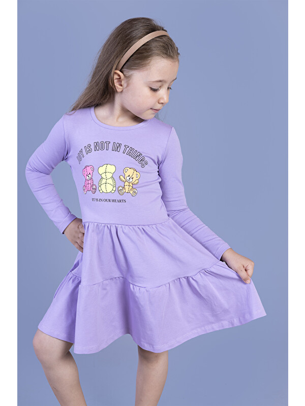 Toontoykids Kız Çocuk Ayıcık Baskılı Elbise