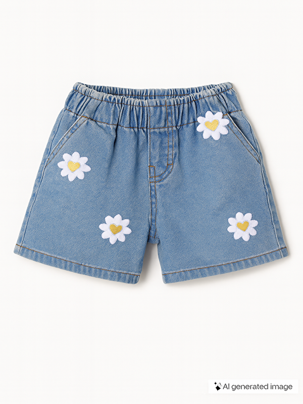 Casabony Daisy Nakışlı Kız Çocuk Denim Şort