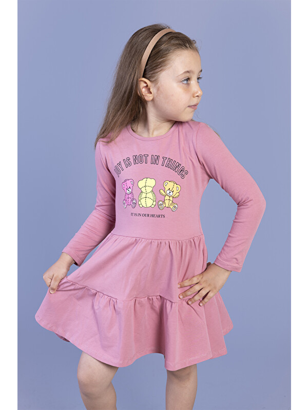 Toontoykids Kız Çocuk Ayıcık Baskılı Elbise