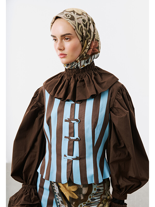 Fresh Scarfs Bloom Geometry Desen Vual Eşarp Kahve