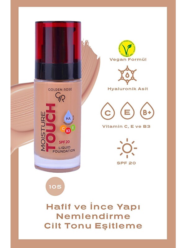 GOLDEN ROSE Moisture Touch Liquid Foundation Spf20 No: 105 Nemlendirici Etkili Fondöten