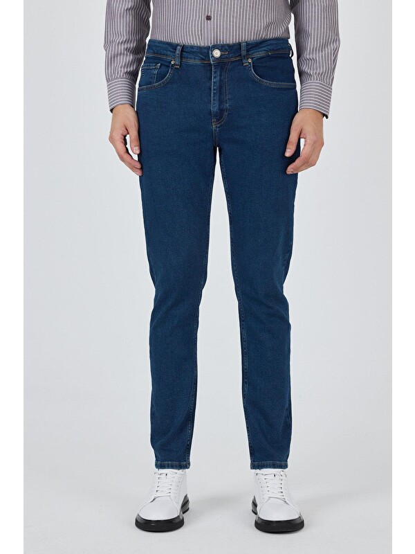 İMZA Lacivert Gabardin 5 Cep Düz Paça Casual Slim Fit Pamuklu Denim Jean Pantolon 1023250155