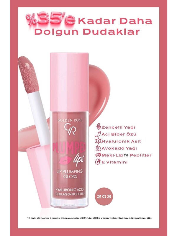 GOLDEN ROSE Plumped Lips Lip Plumping Gloss No: 203 - Dolgunlaştırıcı Dudak Parlatıcısı