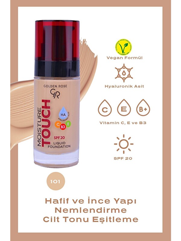 GOLDEN ROSE Moisture Touch Liquid Foundation Spf20 No: 101 Nemlendirici Etkili Fondöten