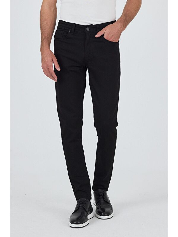 İMZA Siyah Gabardin 5 Cep Düz Paça Casual Slim Fit Pamuklu Denim Jean Pantolon 1023250158