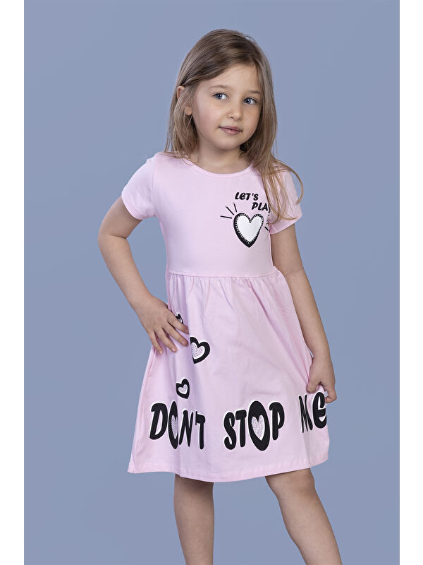 Toontoykids Kız Çocuk Kalp Baskılı Taş İşlemeli Elbise
