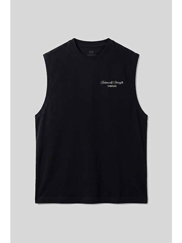 Tommylife Siyah Rahat Form Baskılı Spor Performans Kolsuz Erkek Atlet - 88502