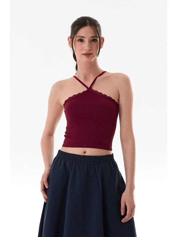 Fullamoda Fitilli Çapraz Askılı Crop Body