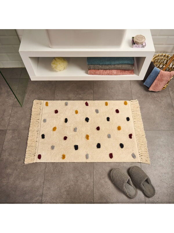 Evidea Soft Tufting Krus Banyo Paspası - Ekru / Renkli - 60x90 cm