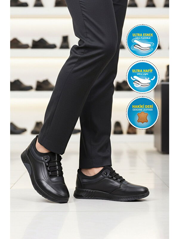 Ayakmod Siyah Ayakmod Premium Hakiki Deri Anatomik Erkek Casual Ayakkabı 1980 M