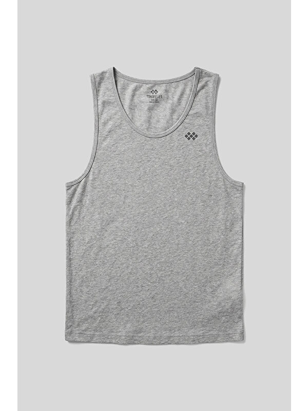 Tommylife Gri Melanj Standart Kalıp Basic Spor Performans Kolsuz Erkek Atlet - 88503