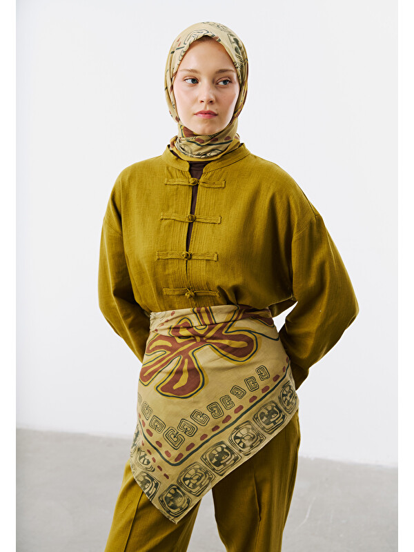 Fresh Scarfs Abstract Harmony Desen Vual Eşarp Camel