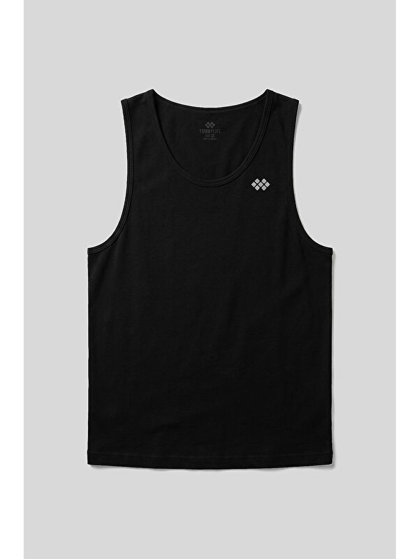 Tommylife Siyah Standart Kalıp Basic Spor Performans Kolsuz Erkek Atlet - 88503