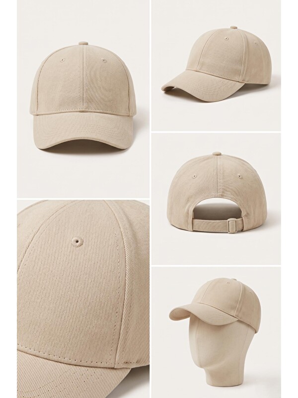 Luminos Butik Bej Unisex Basic Kep Şapka Sade Düz Renk Günlük Ayarlanabilir Cap SPK12-1 BEJ