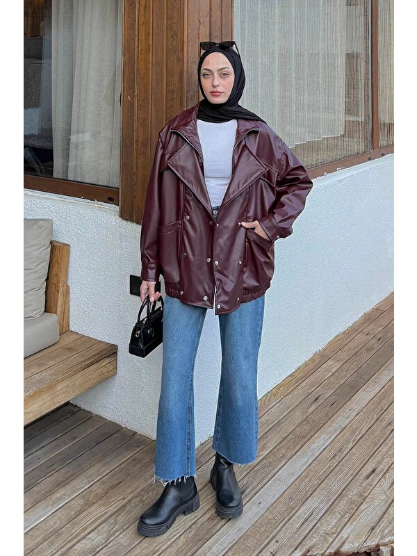 Lamelif Premium Deri Ceket Bordo