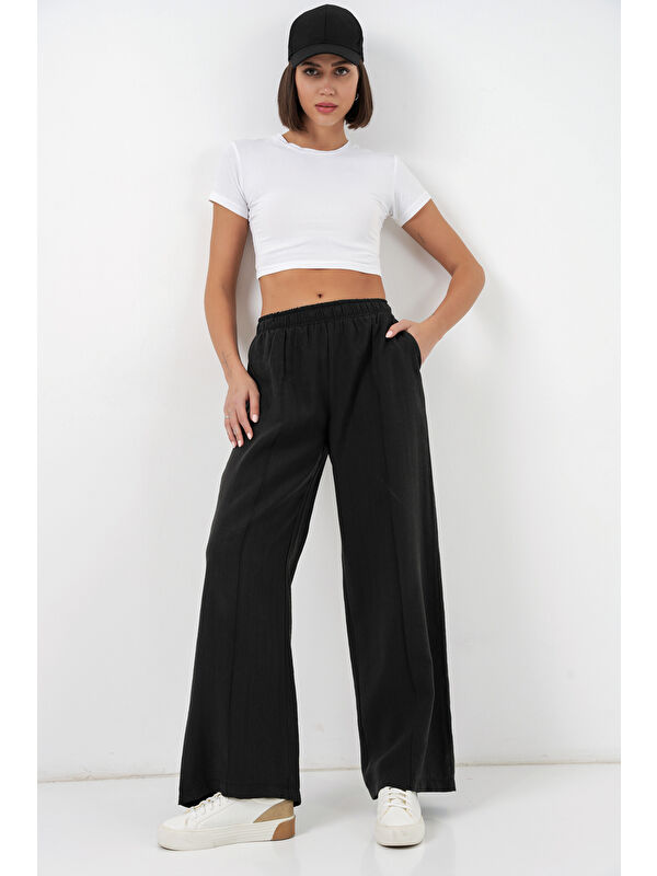 Bigdart Kadın Beli Lastikli Bol Paça Pantolon 30087 - Siyah