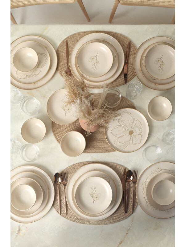 Keramika Taupe Bloom Nordıc Yemek Takımı 24 Parça 6 Kişilik