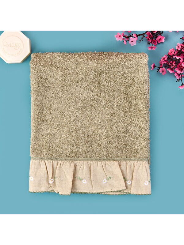 Evidea Soft Green Culture Twin Papatya Desenli Yüz Havlusu - Yeşil - 50x90 cm