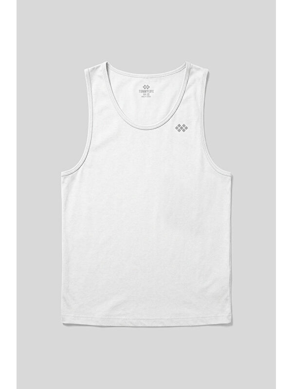 Tommylife Beyaz Standart Kalıp Basic Spor Performans Kolsuz Erkek Atlet - 88503