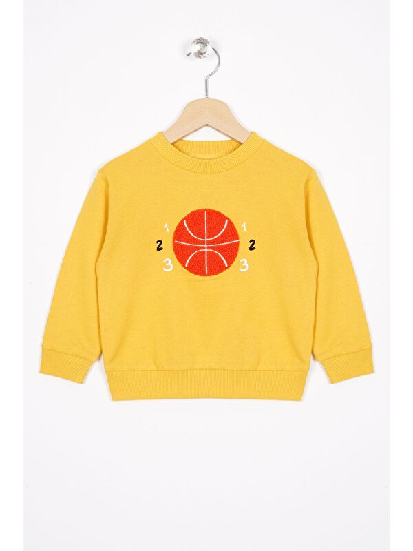 Zepkids Basket Topu Nakışlı Koyu Hardal Renk Erkek Çocuk Sweatshirt