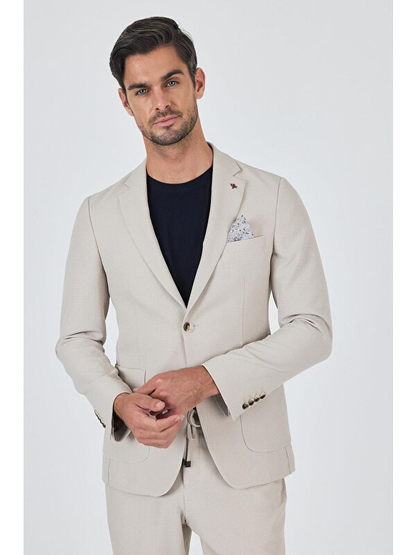İMZA Bej Mono Yaka  2 Düğme Casual Esnek Slim Fit Takım Elbise 1001250174