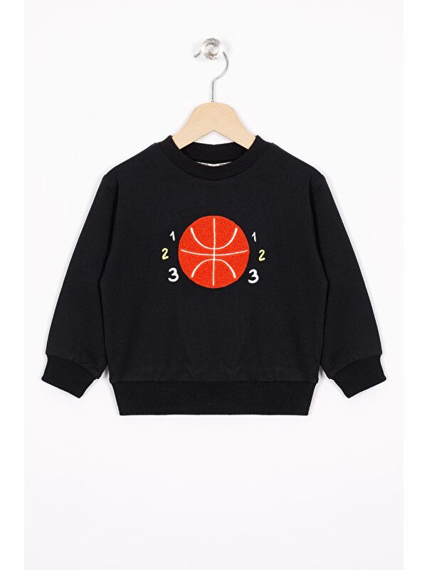 Zepkids Basket Topu Nakışlı Siyah Renk Erkek Çocuk Sweatshirt
