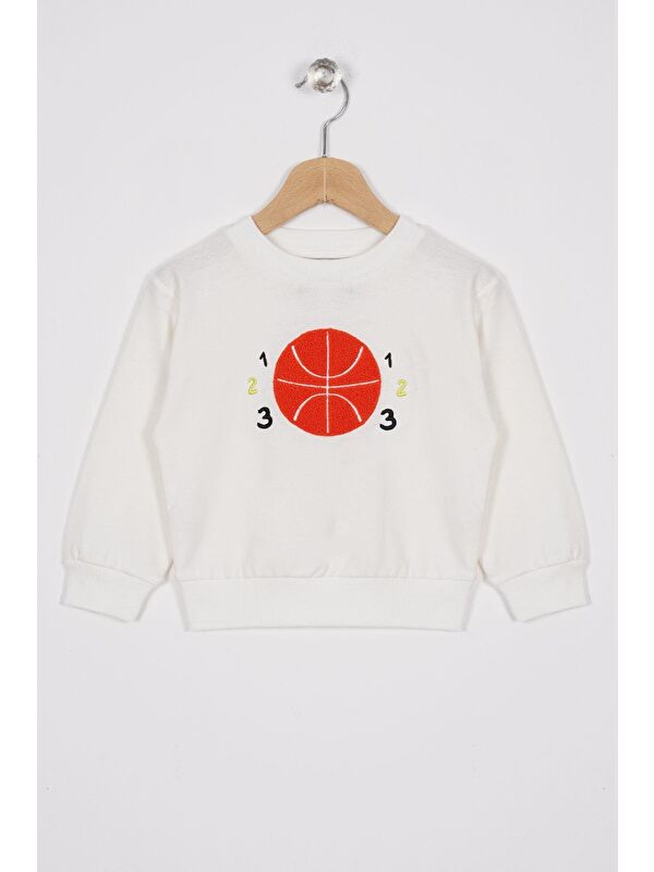Zepkids Basket Topu Nakışlı Ekru Renk Erkek Çocuk Sweatshirt