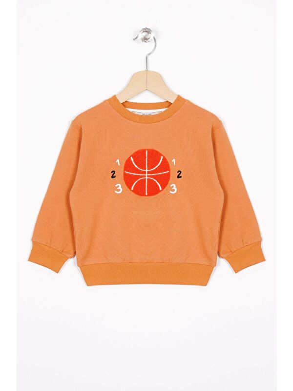 Zepkids Basket Topu Nakışlı Kiremit Renk Erkek Çocuk Sweatshirt