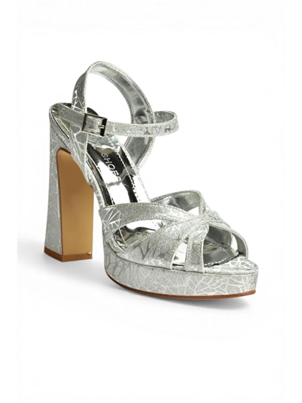 Fox Shoes Gümüş Kadın Topuklu Ayakkabı Y246170214