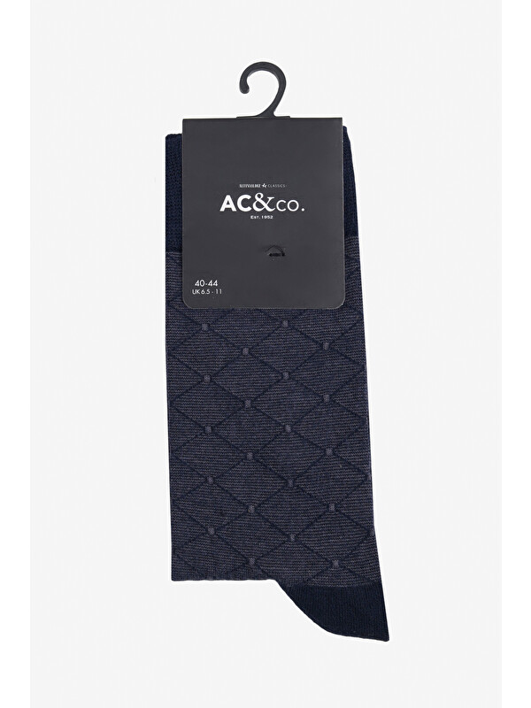 AC&Co / Altınyıldız Classics Erkek Lacivert-Gri Standart Fit Desenli Tekli Bambu Soket Çorap