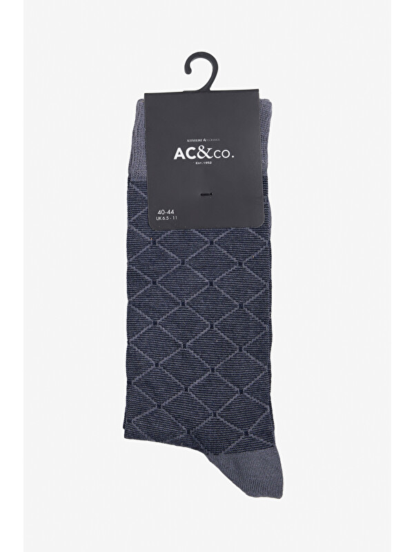 AC&Co / Altınyıldız Classics Erkek Gri-Lacivert Standart Fit Desenli Tekli Bambu Soket Çorap