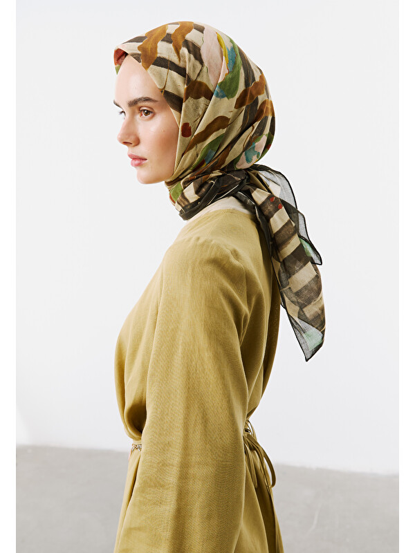 Fresh Scarfs Block Print Desen Vual Eşarp Kakao