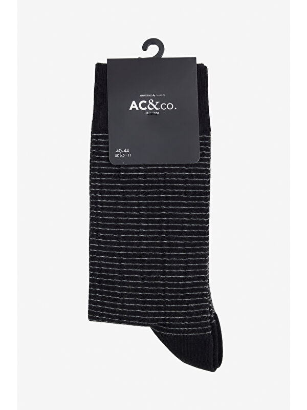 AC&Co / Altınyıldız Classics Erkek Siyah-Gri Desenli Bambu Tekli Soket Çorap
