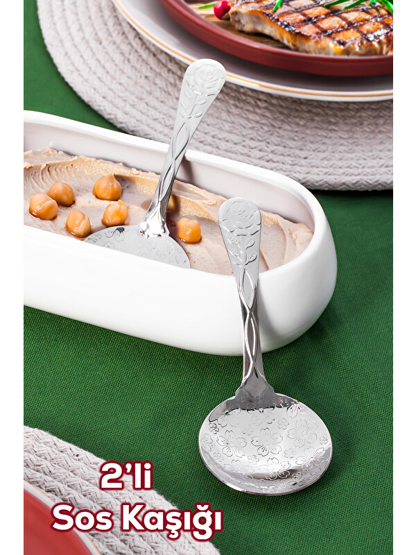 Porsima 5216 Metal Gümüş 2li Sos Kaşığı 13cm