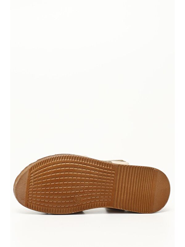 AÇIK BEJ Hakiki Deri Dolgu Tabanlı Kadın Sandalet 45885 - Görsel 5