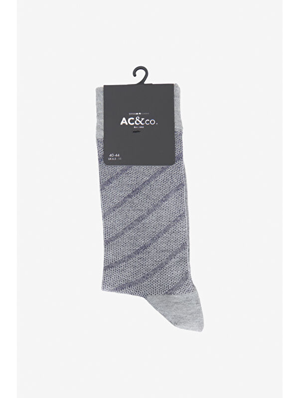 AC&Co / Altınyıldız Classics Erkek Gri-Lacivert Desenli Bambu Tekli Soket Çorap